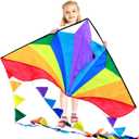 HONBO Large Delta Kite for Kids & Adults,Extremely Easy to Fly Kite for Beach Trip,String Line Included,with Colorful Tail,Perfect for Beginners, 54" X 31"