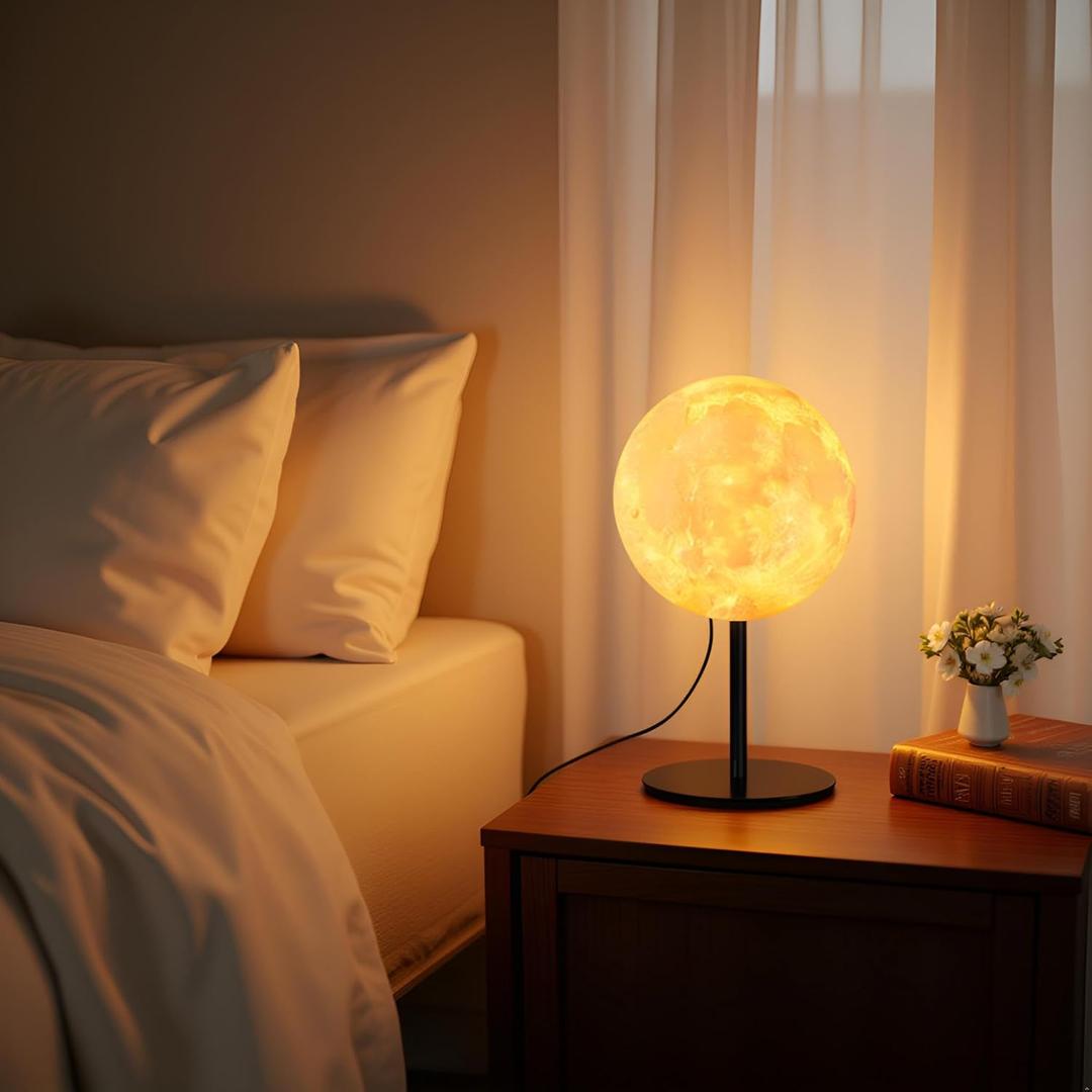 Moon Lamp Night Light for Kids, Dimmable Bedside Lamp with 30 Modes, Inline Control Small Table Lamp for Bedroom, Kids Room, Nightstand, Dorm, Office Decor, Birthday Gift for Boys Girls Teens Women