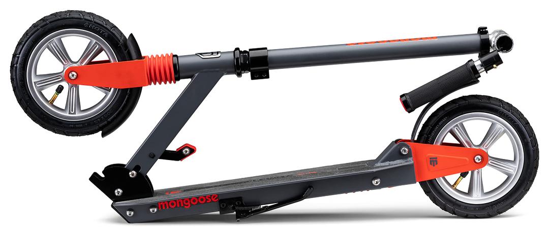 Mongoose Elevate Duo Youth/Adult Folding Kick Scooter, Ages 8 Years and Up, Kickstand, Max Rider Weight 220 Pounds Red