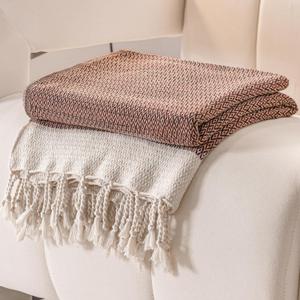 Peshtemania Premium Cotton Boho Blanket |50x60| Burnt Orange Fall Throw Blankets for Bed Sofa Couch Outdoor Farmhouse Turkish Throws and Blankets for Sofa Bedroom Picnic Blankets Yoga Blanket