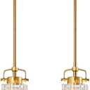 Pressed Glass Pendant Lights Kitchen Island 2 Pack Metal Rod Gold Pendant Light Modern Farmhouse Pendant Lighting for Bedroom Bathroom Hanging Light Fixtures