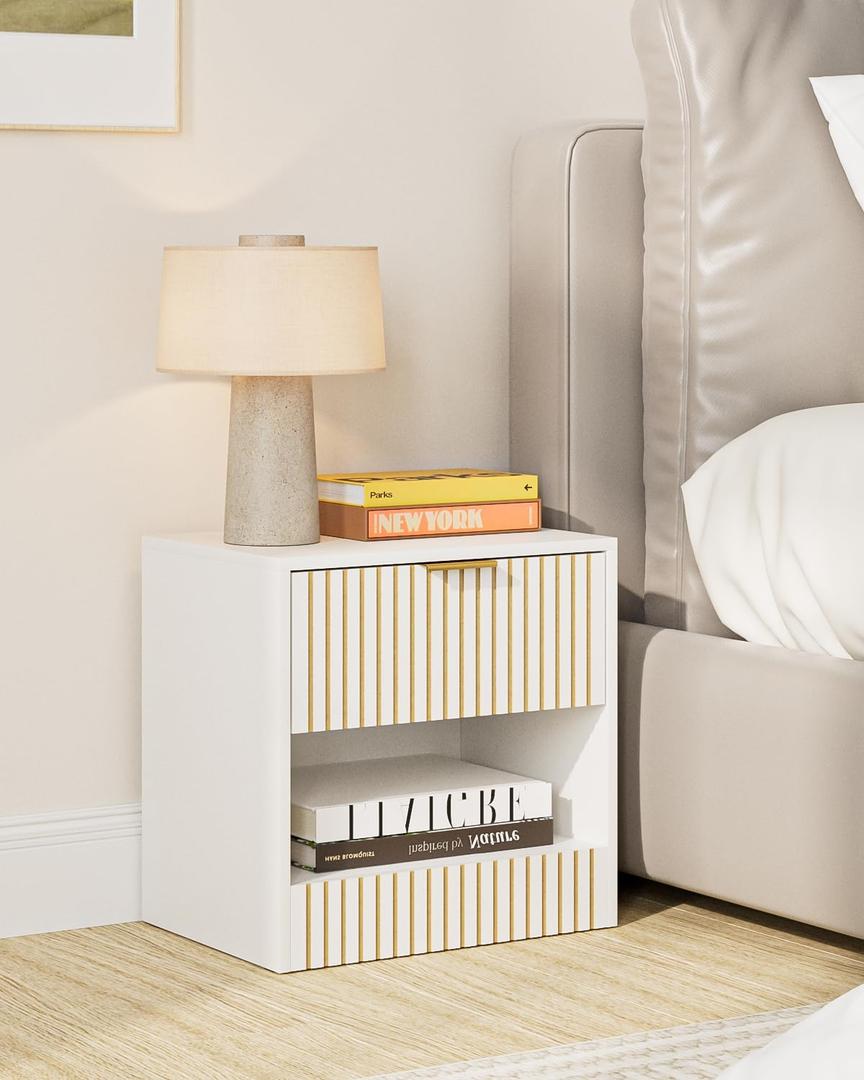Masupu Small Night Stand Modern Bedside Table NightStand with Drawer,Side End Table for Bedroom,Living Room,Office White