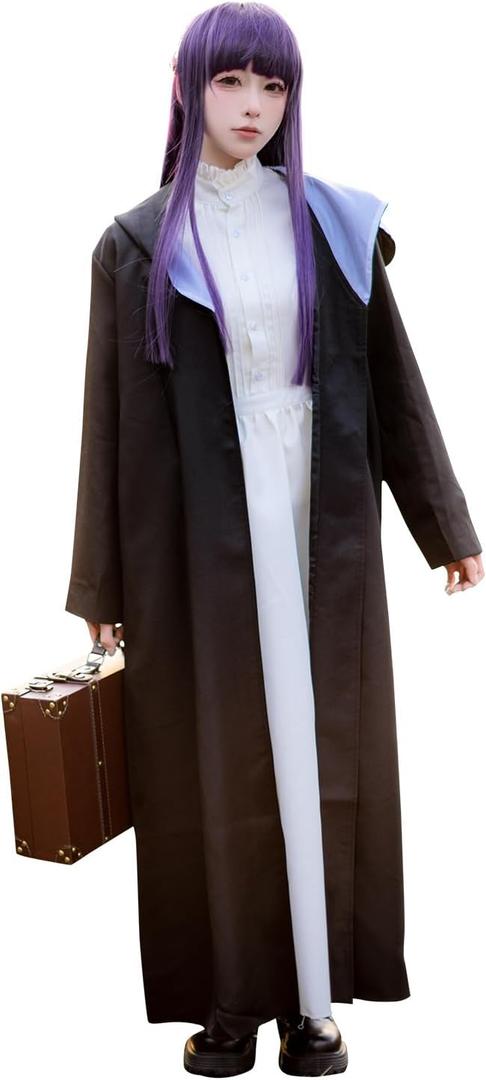 Anime Cosplay Elf Dress Fern Costume Wizard Skirt Halloween (Large, Black)