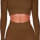 Women Workout Sets 2 Pieces Long Sleeve Yoga Outfits Gym Clothes Seamless Ribbed Crop Top High Waist Leggings M