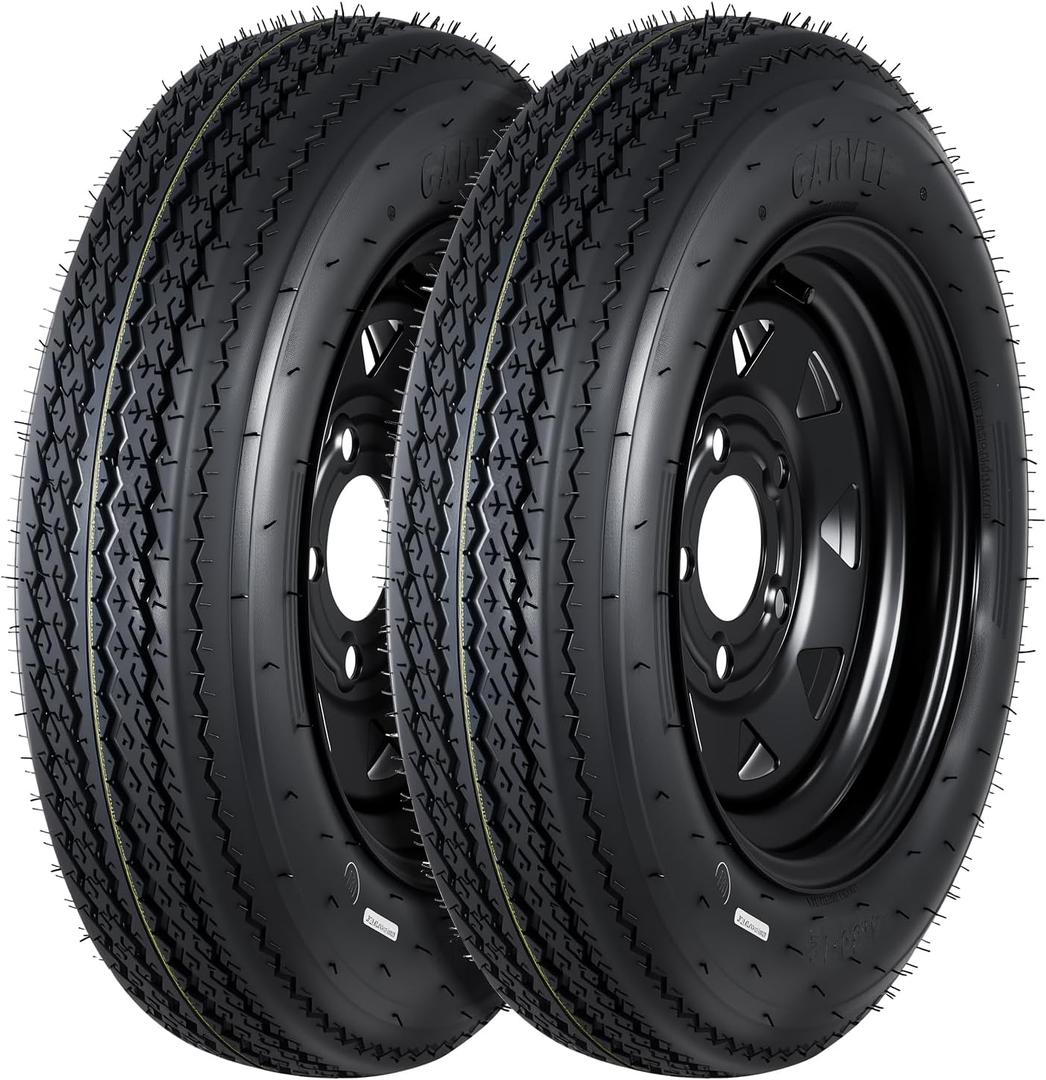 GarveeTech 2-Pack Trailer Tire On Rim 4.80-12 480-12 4.80x12 Trailer Tires and 5 Lug on 4.5 in PCD 12 in Wheels 6PR Black