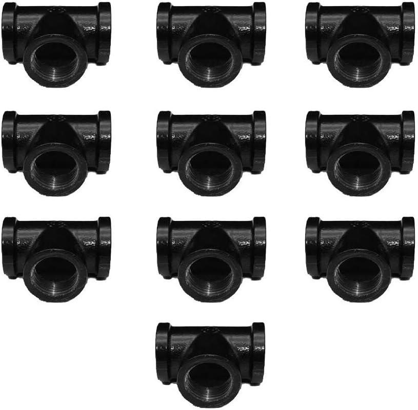 GeilSpace Tee, Malleable Iron Pipe Fittings - Vintage DIY Industrial Shelving, Industrial Decor, Furniture DIY (3/4", Black) (0.75 Inch)