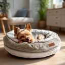 Deconovo Calming Dog Bed for Small Dogs - Waterproof Round Donut Pet Bed with Washable Cover, 26D Egg Crate Foam, Non-Slip Bottom, Anti-Tear Zipper for Indoor Use Khaki 20x20x6 Inch