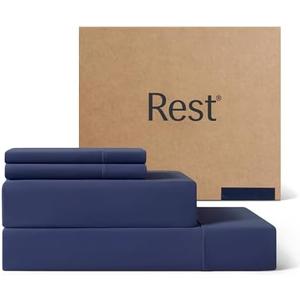 REST® Evercool®+ Cooling Sheet Set, Full Size, Midnight Blue, Breathable Bed Sheets for Hot Sleeper and Night Sweats, with Pillowcases, with Ionic+ Self-Cleaning Silver Yarn for Sensitive Skin, 4PCS