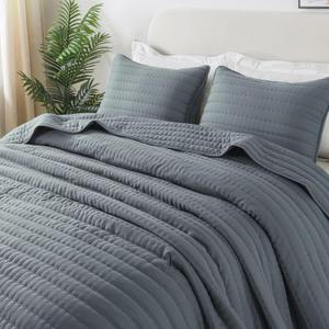ROARINGWILD Blue Twin Size Quilt Bedding Sets with 1 Pillow Sham, Lightweight Soft Bedspread Coverlet, Quilted Blanket Thin Comforter Bed Cover for All Season, 2 Pieces, 68x90 inches