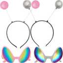 Poptrend 2 Pairs Alien Headband and Glasses,Alien Rainbow Lens Sunglasses,Headband Boppers Antenna for Adults and Kids (Pink+silver)