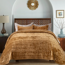 EVERGRACE Luxury Ruched Velvet Quilt King Size, Ultra Soft Bedspread Coverlet Set, Lightweight Velvet Comforter, Quilted Bedding Cover with 2 Matching Shams for All Season, Gold Yellow