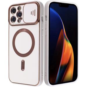 Window Magnetic Case for iPhone 13 Pro Max Compatible with MagSafe [Strong Adoption] [Plated Rose Gold Edge] Full-Body Durable Luxury Case Protective Cover (White - 13PM)