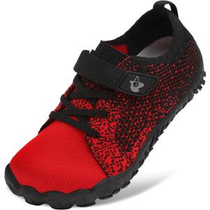 LeIsfIt Kids Girls Boys Shoes Wide Barefoot Shoes Kids Anti-Slip Sneakers Lightweight Hiking Sneakers for Toddler Little Big Kid (Redblack), Size 13