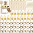 BIGIVACA 1.5 oz Round Mini Glass Honey Jars with Wood Dippers,48 Pack Small Honey Jars with Gold Lids,Bee Pendants,Jutes,Bee Stickers,Perfect for Baby Shower,Wedding Favors,Party Favors (1.5 oz round-48 pack)