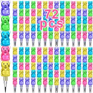 Boao 72 Pcs Stackable Pencils Plastic Bear Pencils 5 in 1 Stacking Colored for Birthday Bear Party Equipment