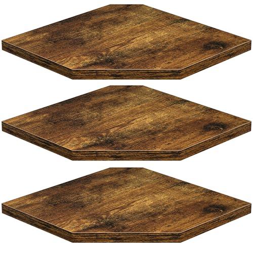 Corner Shelf Wall Mount, Floating Corner Shelves, Set of 2 Corner Wall Shelf Organizer, Rustic Wood Wall Storage Display Shelves for Living Room Bedroom Bathroom Kitchen, Rustic Brown