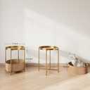 Gold Side Table, Champagne Gold End Table, Small Gold Side Table, Round Kids Nightstand with Basket, Accent Table for Living Room, Bedroom, Nursery