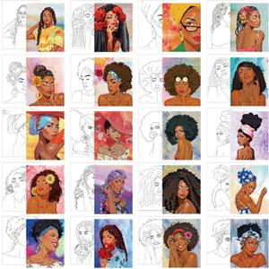 Sherr 20 Pcs Black History Month Pre Drawn Canvas African American Canvas to Paint Afro Queen Black Art for Painting for Adults Outline Pre Drawn Stretched Cotton Art to Paint Party Set, 8 x 10'