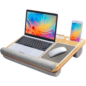 HUANUO Lap Desk - Fits up to 17 inches Laptop Desk, Built in Mouse Pad & Wrist Pad for Notebook, Laptop, Tablet, Laptop Stand with Tablet, Pen & Phone Holder (Wood Grain) (Light Brown Woodgrain)