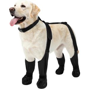 Waterproof Dog Boots for Small Dogs, Anti-Slip & Fall Dog Suspender Boots Adjustable Pet Shoes Paw Protector, All-Weather Outdoor Dogs Booties for Winter Snow Rain Hiking, Black L