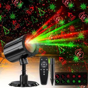 Christmas Projector Lights Outdoor, GUSODOR Red & Green Christmas Pattern Projector with Remote & Timer, IP65 Waterproof Landscape Lights for Indoor Outdoor Christmas Decorations