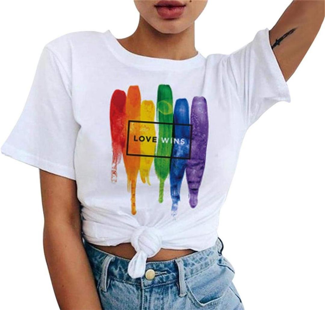 Smile Fish Crewneck Pride Shirts LGBTQ Rainbow Tops Graphic Short Sleeve Tees