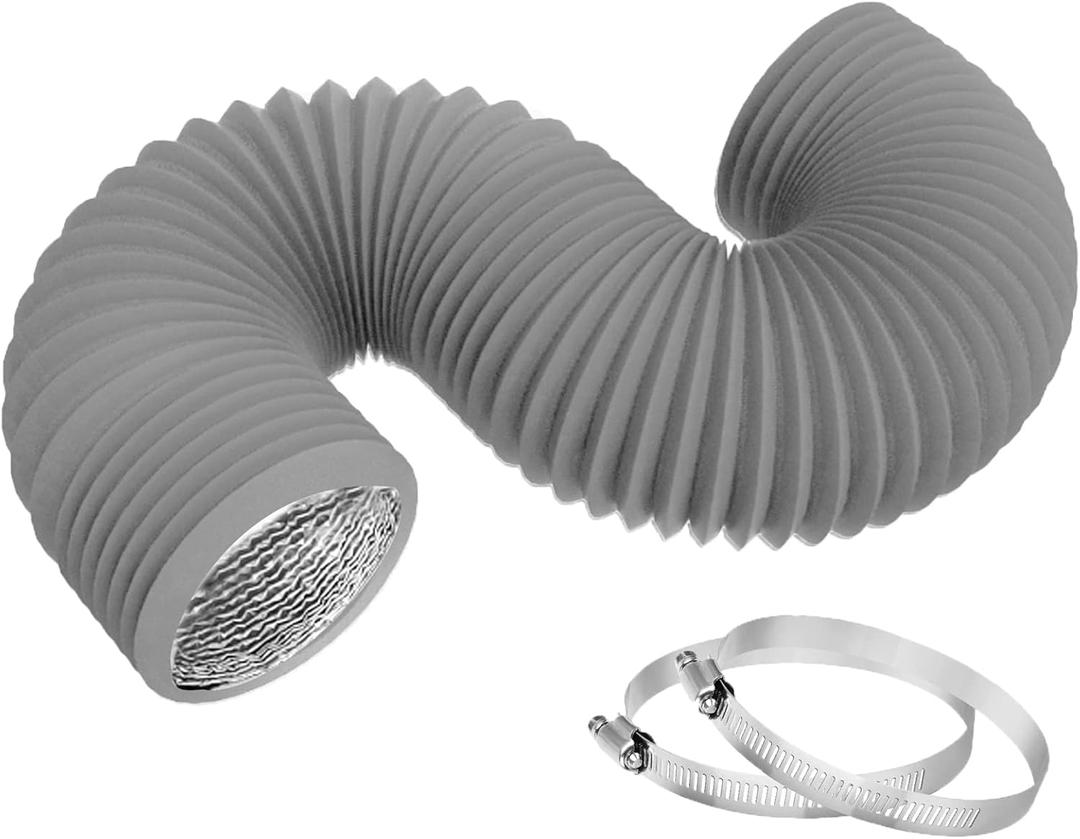 4 Inch 8FT Dryer Vent Hose,Flexible Insulated Air Ducting,Vent Hose PVC Aluminum Foil with 2 Clamps for HVAC Ventilation, (Grey)