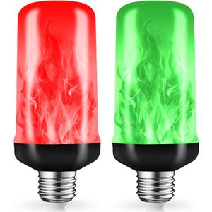 Red Green Flame Light Bulbs, Christmas Light Bulbs, LED Flickering Fire Light Bulb 4 Modes with Gravity Sensor, E26 Base for Christmas,Halloween,Porch, Patio, Party, Indoor Outdoor Decor