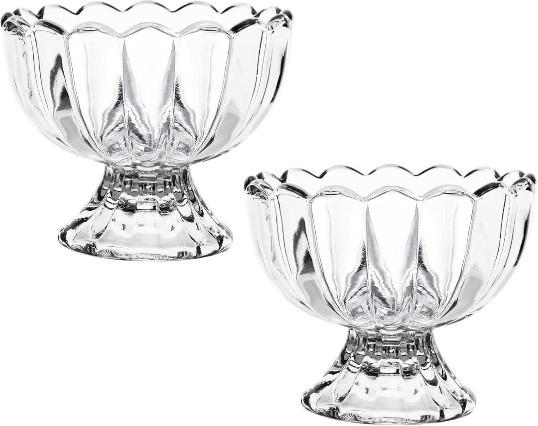Beautyflier Glass Dessert Bowls Set, 5.6oz Glass Ice Cream Cups Small Trifle Cute Footed Sundae Glasses Dessert Bowl for Dessert, Sundae, Ice Cream, Fruit, Salad, Snack, Cocktail, Condiment, 2Pack