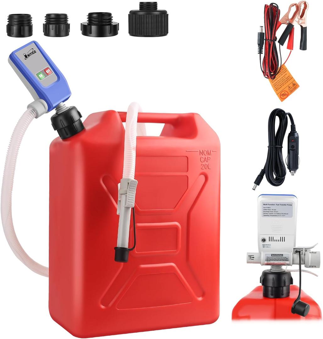 Fuel Transfer Pump with Auto-Stop Sensor, 51 Hose with Tank Adapter Portable Liquid Pump for Gasoline, Diesel Fuel, No More Lifting Heavy Gas Cans
