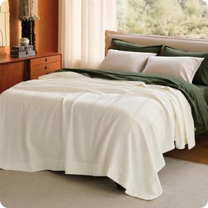 Bedsure 100% Certified Organic Cotton Blanket - King Size, Soft & Breathable Luxury Blankets for Bed, All Seasons Waffle & Herringbone PureWoven Textured Thermal Blanket for Adults, Kids, White