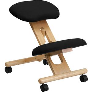 Flash Furniture Posey Mobile Wooden Kneeling Office Chair for Improved Posture, Height-Adjustable Ergonomic Office Kneeling Chair, Natural/Black