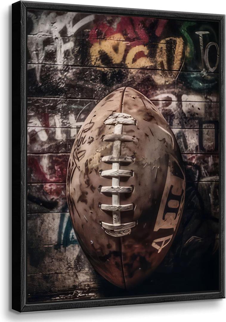 Black Framed Graffiti Wall Art Football Prints Teen Boys Room Wall Decor Colorful Football Inspirational Posters Sport Themed Wall Art for Athletic Trendy Spaces