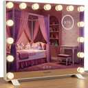 Vanity Mirror with Lights, Large Hollywood Lighted Mirror, LED Bulbs with 3 Colors Lighting, USB & USB C Charging Port, Touch Control, Glass Tempered, White 22.8" X 18.1"