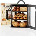 Black Bread Box for Kitchen Countertop, Bamboo Bread Storage Bin for Homemade with Window, Farmhouse Style Breadbox Organizer for Loaves, Pastries, and Snacks