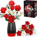 Roses Flower Bouquet Building Set with Vase, Mom Gifts for Mothers Day, 1077PCS Artificial Botanical Collection Teacher Nurse Appreciation Birthday Gifts for Wife Grandma Women Her Him Teen Girl Adult