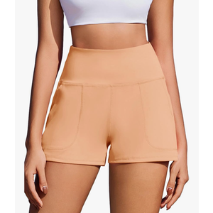 PINSPARK Workout Shorts Women Wide Leg Athletic Shorts High Waisted Yoga Shorts Tummy Control Gym Short with Pockets, XL, Orange Color