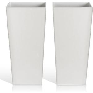 Tall Planters for Outdoor Plants, Large Resin Flower Pots for Garden, Front Porch, Patio, Indoor - Set of 2 (White, 27.5 inch - 2 Pack)