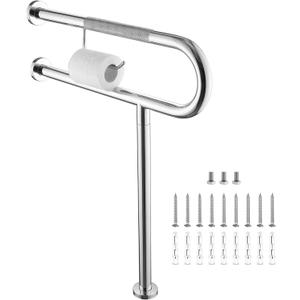Toilet Grab Bar 24*27.5 Inch, Zynuhmo Anti-Slip U Shaped Support Rail with Paper Holder, SUS304 Stainless Steel Knurled Safety Handrails with Leg for Elderly Disabled Pregnant(1.25'' Dia Tube, Chrome)