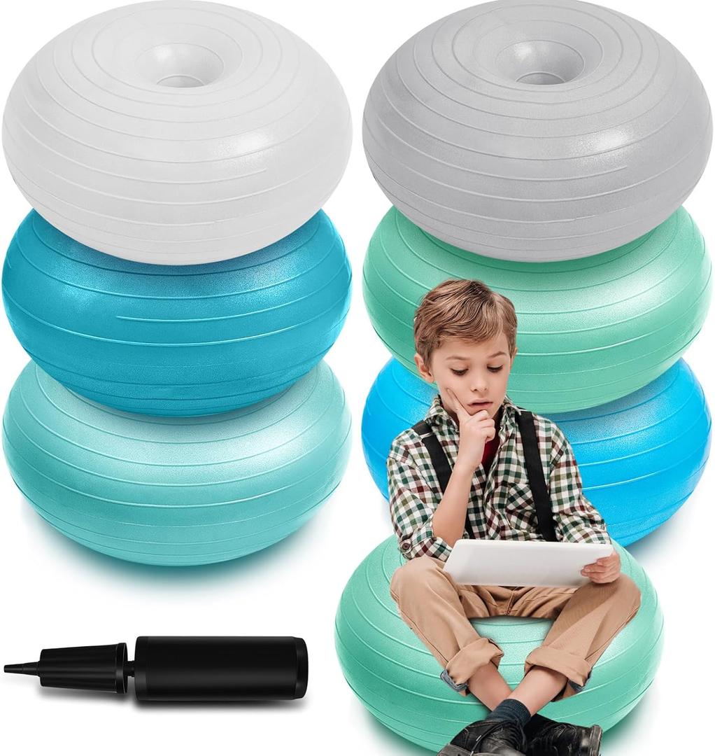 6 Pcs Flexible Seating for Classroom Elementary Yoga Ball Chairs for Kids Inflatable Yoga Ball Office Chair Stability Balance Trainer with Black Inflator Student Desk Chairs(Elegant Color)