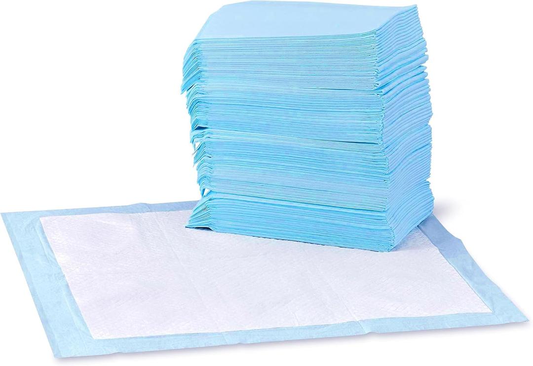 Amazon Basics Dog and Puppy Pee Pads with Leak-Proof Quick-Dry Design for Potty Training, Standard Absorbency, Regular Size, 22 x 22 Inches, Pack of 150, Blue & White (Regular (150 Count))