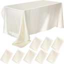 8 Pack Satin Tablecloth,102 x 58 Inches Rectangle Ivory Table Cloth,Silk Smooth Wedding Table Cloths Party Table Cloth for Rectangle Parties, Holiday Dinner Wedding Banquet Decoration
