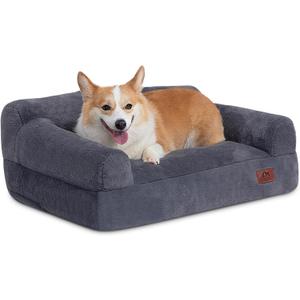 Hollypet Fluffy Plush Dog Cat Pet Couch Soft Calming Sofa Bed for Cats and Dogs, Gray, M