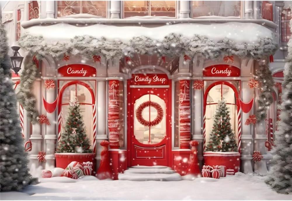 Christmas Backdrop 10x8ft Fabric Christmas Candy Shop Backdrops for Kids Birthday Decor Candy Cane Party Winter Baby Shower Photography Backdrop