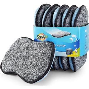 Multi-Purpose Scrub Sponges for Kitchen by Scrub- it - Non-Scratch Microfiber Sponge Along with Heavy Duty Scouring Power - Effortless Cleaning of Dishes, Pots and Pans All at Once(6 Pack, Large) (Gray & Blue)