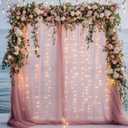 Fomcet Dusty Rose Tulle Backdrop Curtains with Lights String 10FT X 8FT Sheer Curtain with Lights Tulle Curtains Backdrop for Wedding Birthday Party Photo Shoot (2 Panels 5x8FT)
