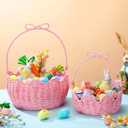 FoldTier 2 Pcs Pink Easter Gift Basket Empty with Handle Woven Paper Rope Easter Basket for Gifting, Storage, Gathering, Foraging, Garden Trug, Decoration Large & Medium, 12 x 10 x 6, 10 x 8 x 4