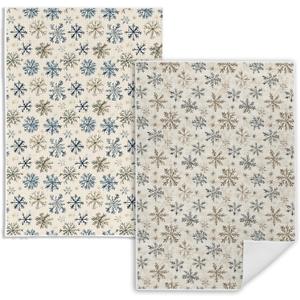 Christmas Snowflake Kitchen Towels, Vintage Christmas Blue and Beige Snowflake Dish Tea Towels, Xmas Winter Holiday Decorative Hand Towel for Bathroom, 16x24 Inch Set of 2