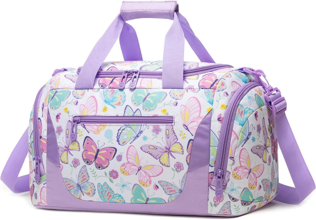 Small Duffle Bag for Kids Duffle Bag Girls Small Travel Bags Butterfly Toddler Overnight Bags with Shoe Compartment,Carry On Weekender for Preschool Daycare Sports,Christmas Birthday Gift for Kids