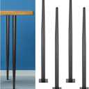 DoubleFill 4 Pack 34 Inch Metal Table Legs Round Tapered Furniture Legs Heavy Duty Replacement Chair Feet with Mounting Screws and Plastic Mats for Sofa Coffee Table Desk Bar DIY Projects, Black
